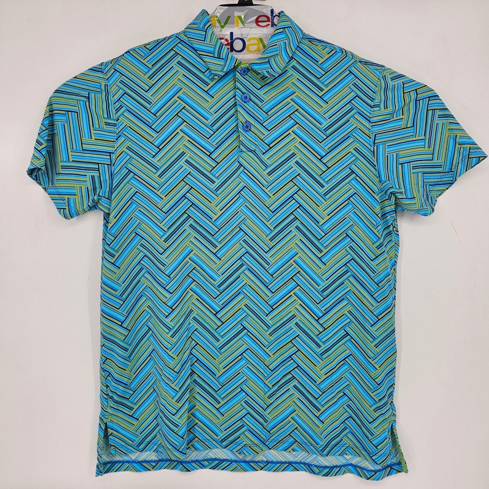 IBKUL Shirt Mens Large Polo Short‎ Sleeve Icefil Technology Geometric